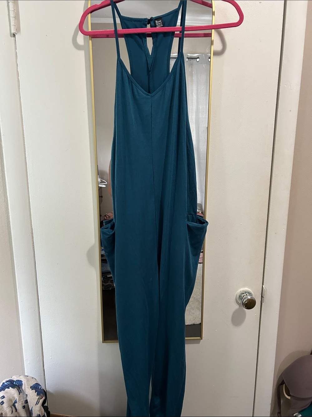 SHEIN Teal Strappy Wide-Leg Jumpsuit with Side Pockets
